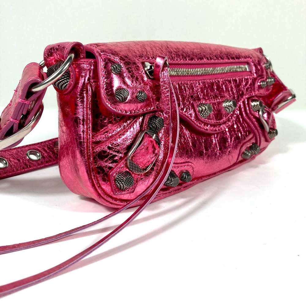Balenciaga XSmall Le Cagole Metallic Leather Shoulder Bag Pink NEW Lambskin - Picture 10 of 17